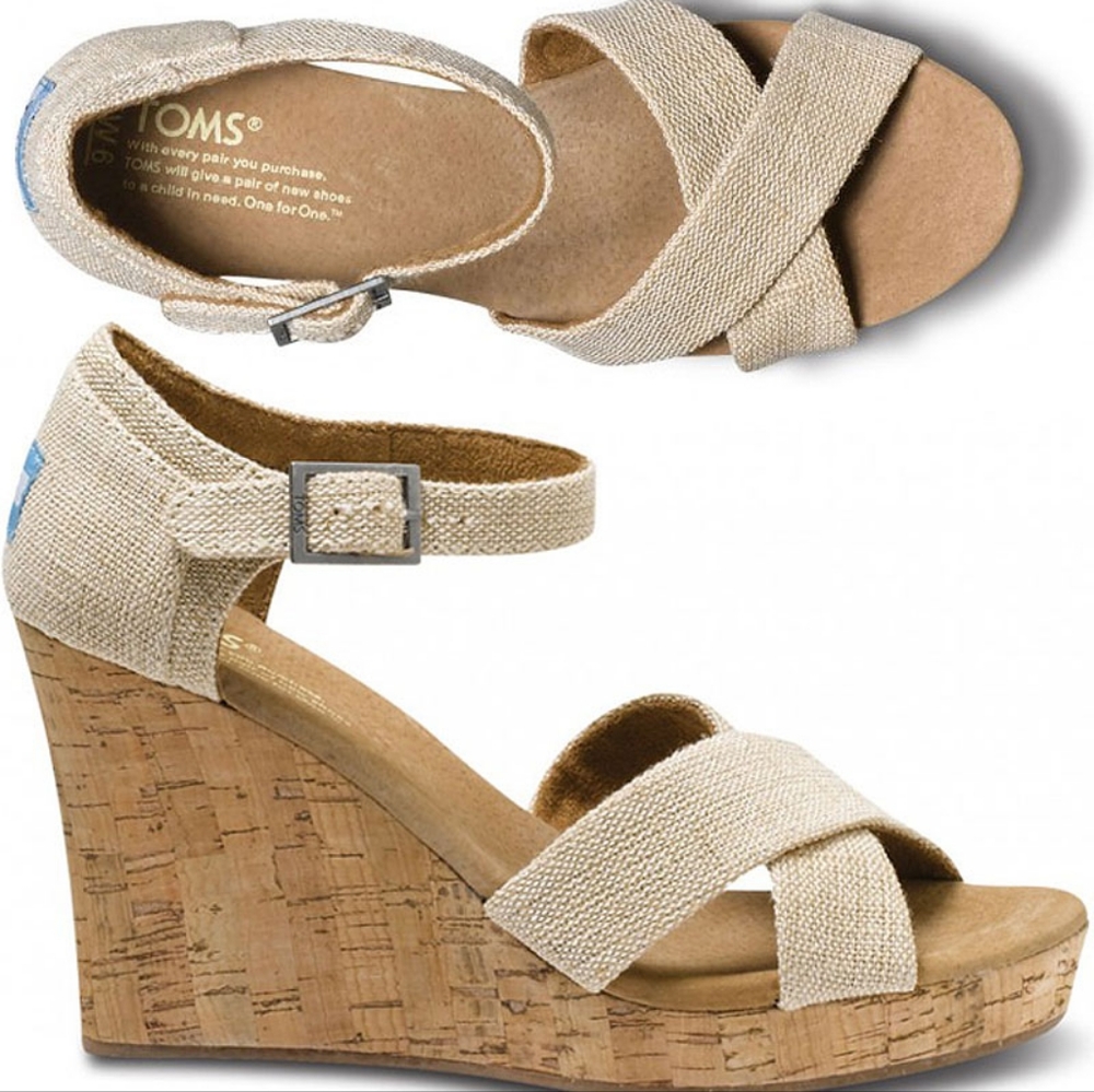 TOMS Sierra Strappy Canvas Wedge Sandals Size 8.5